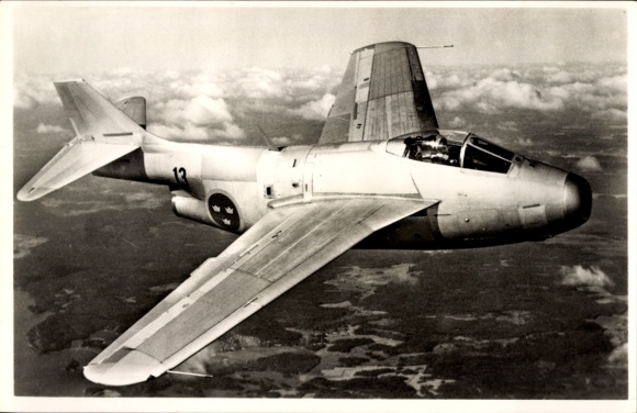 Postcard single-engine combat aircraft, fighter aircraft SAAB J-29