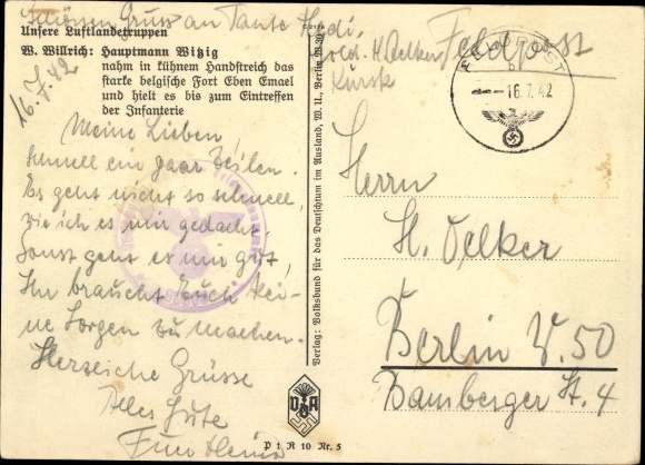 Artist PC Willrich, Wolfgang, paratrooper Captain Witzig, Knight's Cross holder, VDA P1 R10 No. 5