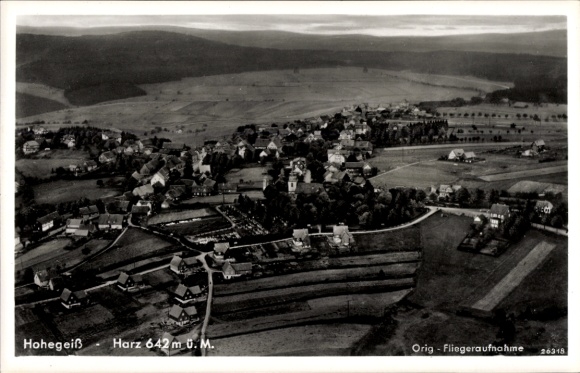 Postcard Hohegeiß Braunlage in the Upper Harz, aerial view of Harz, 642 m above sea level, pretty houses, surrounding