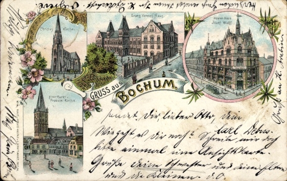 Litho Bochum im Ruhrgebiet, Kirche, Evangelisches Vereinshaus