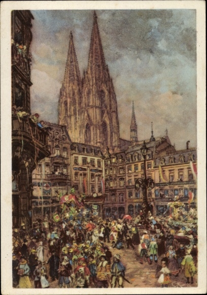 KP artysta pocztówka Köln am Rhein, karnawał, parada, katedra