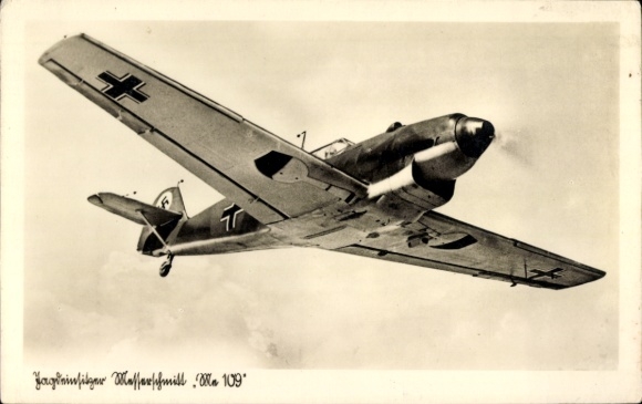 Ak Duitse luchtmacht, jachtvliegtuig, eenzitsjager Messerschmitt Me 109