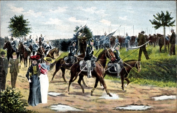 Postcard Dutch soldiers, parade, maneuvers