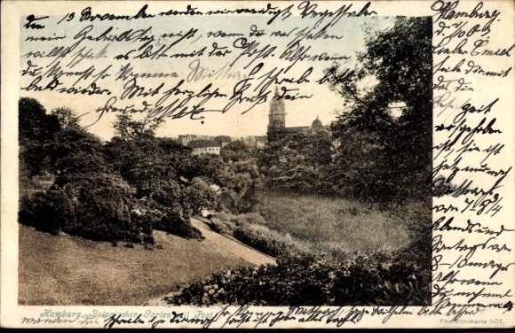 Postcard Hamburg Klein Flottbek, Botanical Garden with Post