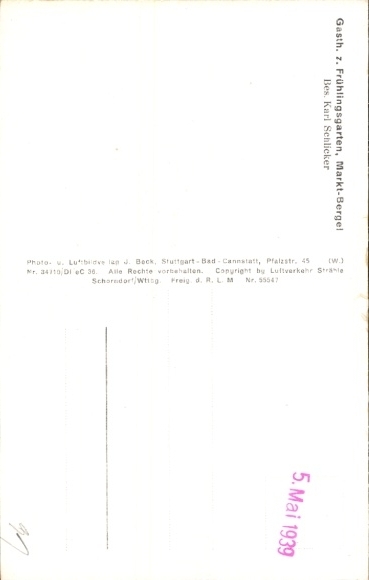 Postcard Marktbergel Middle Franconia, aerial photograph, Gasth. z. Frühlingsgarten