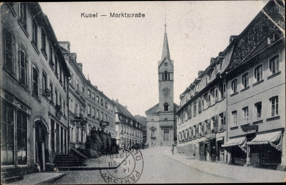 Postcard Kusel am Kuselbach Rhineland Palatinate, market street, church