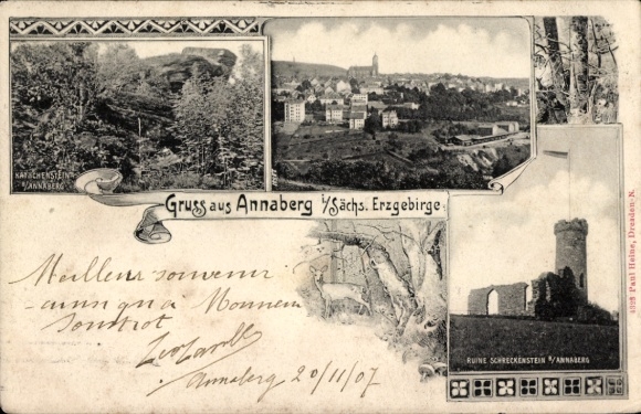 Ak Annaberg Buchholz im Erzgebirge, Panorama, Ruine Schreckenstein