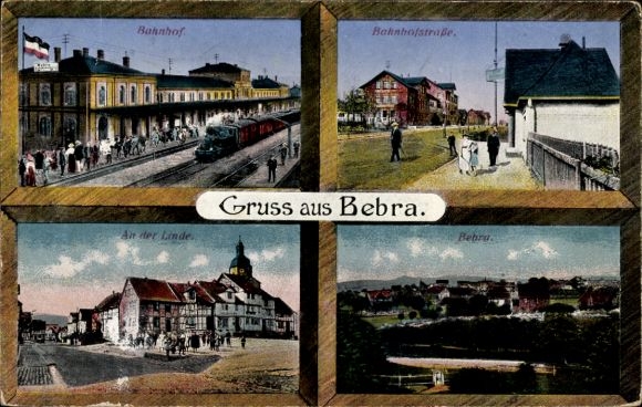 Postcard Bebra an der Fulda Hessen, train station, Bahnhofstraße, general view