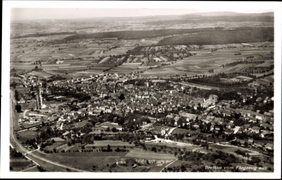 Postcard Bretten in Baden, aerial photograph of landscape, fields, city view