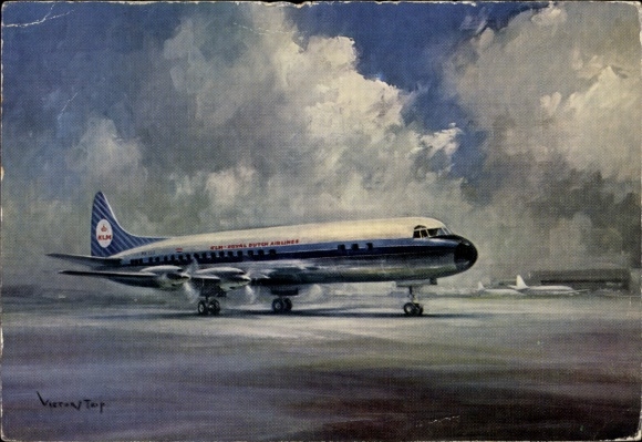Artist Postcard Dutch passenger aircraft, KLM, Lockheed Prop-Jet Electra