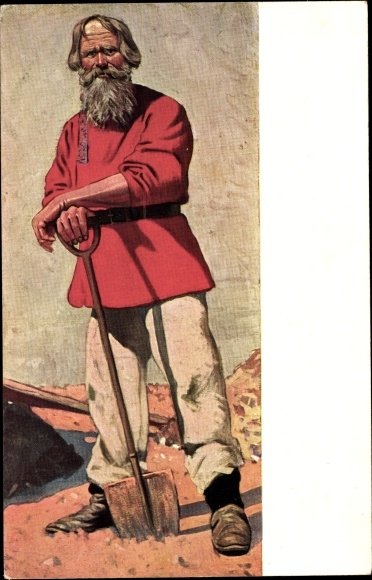 Kunstenaar ansichtkaart Lüschwitz Koreffski, kostuums Rusland, Russische boer in een rode tuniek