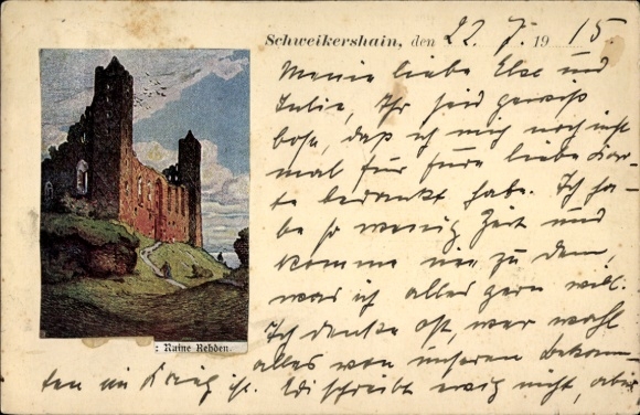 Ak Schweikershain Erlau in Sachsen, Ruine Rebben, historische Ruine, malerische Landschaft