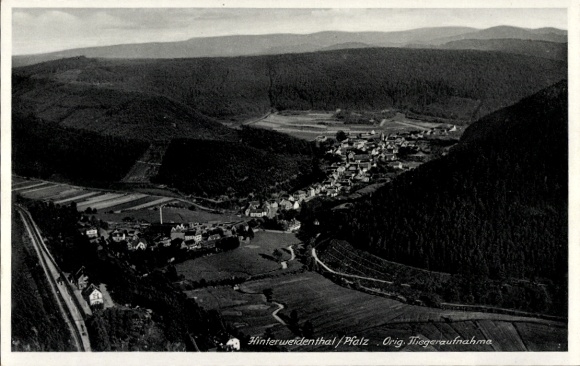 Postcard Kaltenbach Hinterweidenthal in the Palatinate, aerial photograph