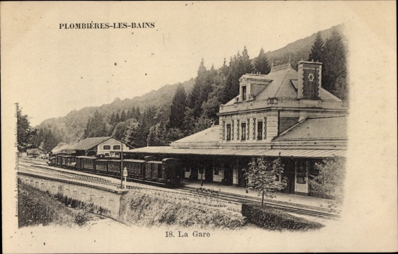 Postcard Plombières les Bains Lothringen Vosges, The Train Station