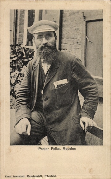 Postcard Repelen Rheinkamp Moers on the Lower Rhine, Pastor Felke, photo of a bearded man in a suit, ...