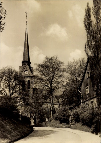 Bad Elster im Vogtland, Evangelical Lutheran Trinity Church, street, trees, old timber yard