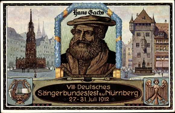 Passepartout PC Nuremberg in Middle Franconia Bavaria, 8th German Singers&#39; Association Festival 1912, Hans Sachs