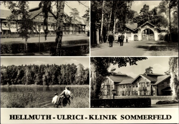 Postcard Sommerfeld Kremmen in Brandenburg, Hellmuth Ulrici Clinic, lake, entrance gate