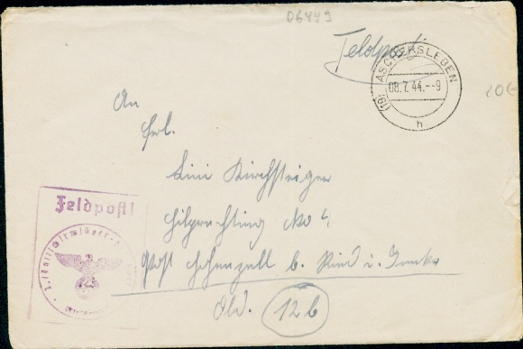 (19) Aschersleben / h / 08.07.1944, Feldpost 1. Fallschirmjäger Bat., Brief mit Inhalt