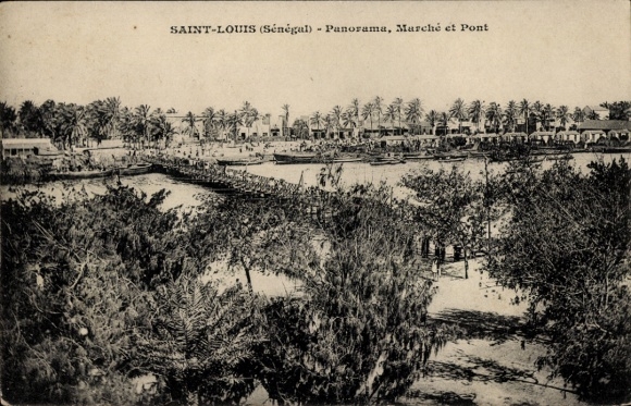 Ak Saint Louis Senegal, Panorama, Brücke, Markt