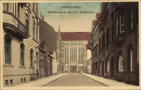 Postcard Gelsenkirchen in the Ruhr area, Theresienstraße, Catholic Journeymen's House, Architecture