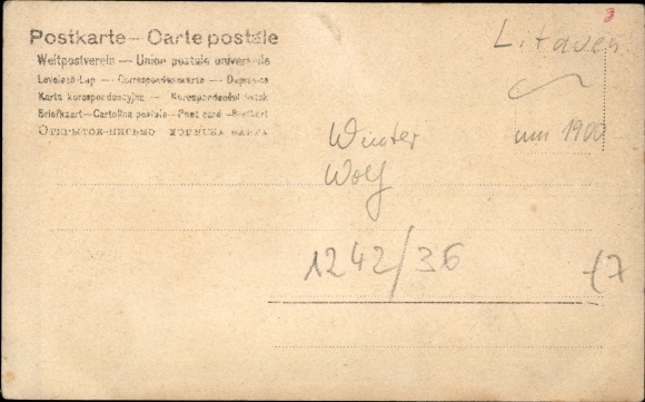 Postcard Lithuania, Nuit d&#39;hiver, Wolf, Winterszene