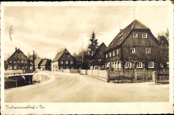 Ak Niedercunnersdorf Kottmar in Oberlausitz, Saksen, dorpsstraat, omliggende huizen