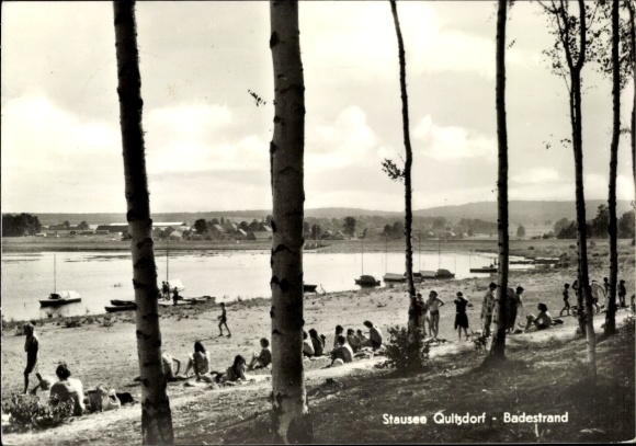 Postcard Quitzdorf am See Oberlausitz, reservoir, beach, bathers