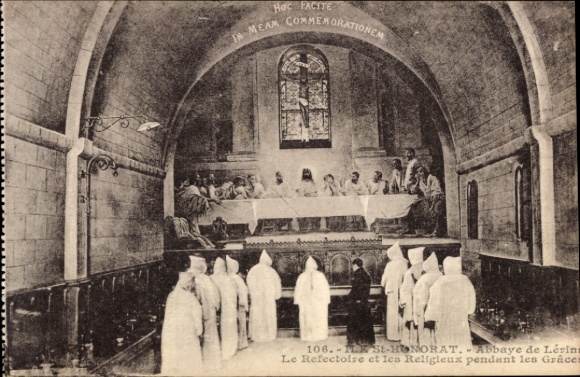 Postcard Ile Saint Honorat Alpes Maritimes, Abbaye de Levins, refectory, monks, murals