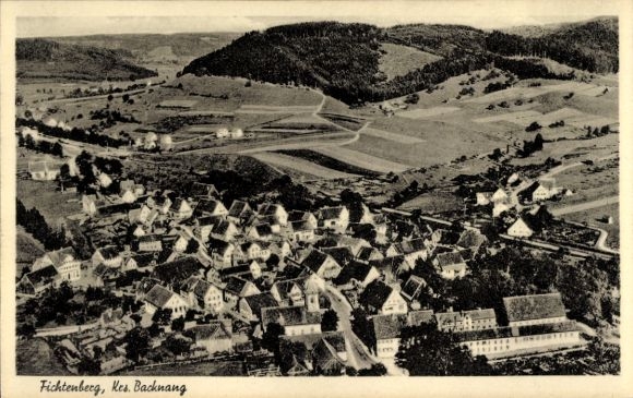 Postcard Fichtenberg in Württemberg, aerial view of rural surroundings, architecture