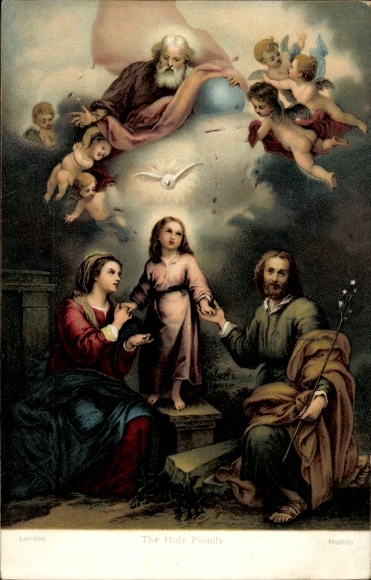 Artist Postcard Holy Family, Mary, Joseph, Jesus, Angels