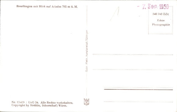 Postcard Reutlingen in Württemberg, Achalm, aerial photograph