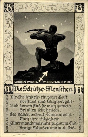 Postcard zodiac sign Sagittarius, November 23rd to December 21st