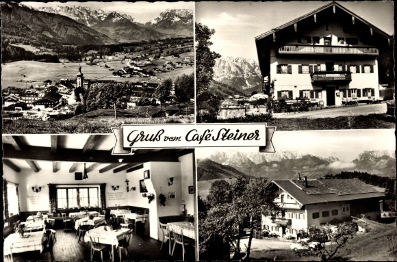 Postcard Reit im Winkl Upper Bavaria, Café Steiner, place with surroundings