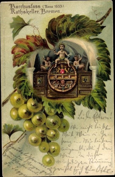 Weinblatt Künstler Litho Schlemo, E., Hansestadt Bremen, Barrhusfass, Ratskeller