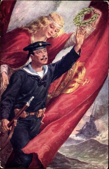 Ak Seemann der KuK Kriegsmarine mit Siegesgöttin