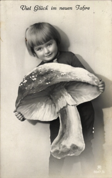Ak Glückwunsch Neujahr, Kind mit Pilz