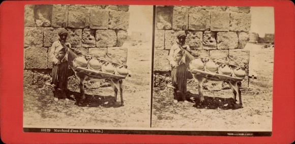 Stereo photo Tyr Syria, Marchand d'eau