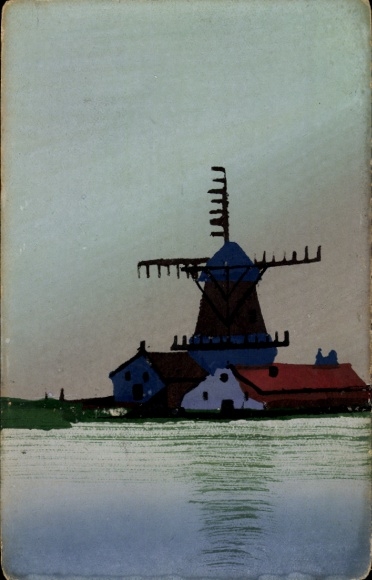 Artist Postcard Windmill with Houses