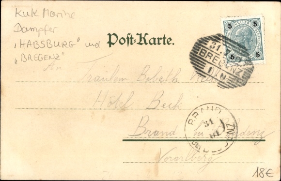 Artist Chromo-Litho Steamers Habsburg and Bregenz on Lake Constance