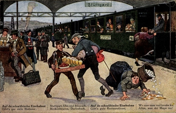 Artist Postcard Boettcher, Hans, Stuttgart, Train Station, On the Swabian Railway
