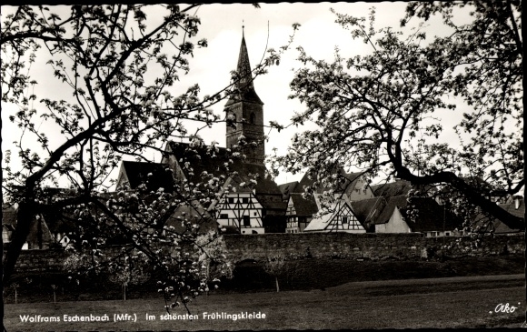 Ak Wolframs-Eschenbach in Midden-Franken, Beieren, gedeeltelijk zicht in het voorjaar