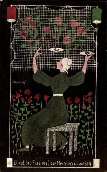 Artist Postcard Kreidolf, Ernst, Honor the women, they braid and weave