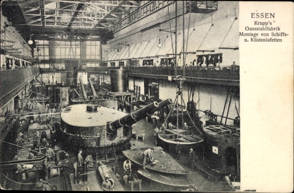Ak Essen im Ruhrgebiet, Krupp Gussstahlfabrik, Montage von Schiffs- und Küstenlafetten