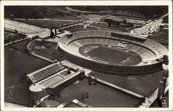 Postcard Berlin Charlottenburg Westend, Reichssportfeld, Olympic Stadium, aerial photograph