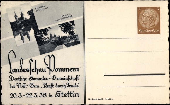 Postal stationery PC Szczecin Stettin Pomerania, stamp show Pomerania 20.-22.03.1938