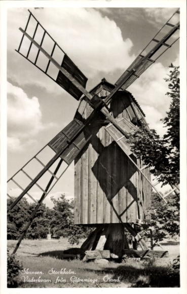 Postcard Skansen Stockholm Sweden, windmill