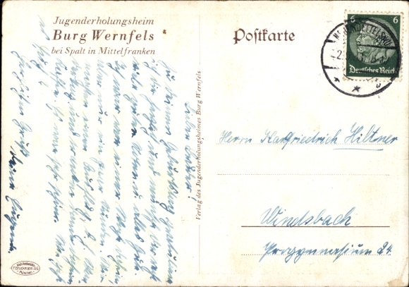 Artist Postcard Wernfels Spalt Middle Franconia, Wernfels Castle, Wernfels Castle, Youth Recreation Center