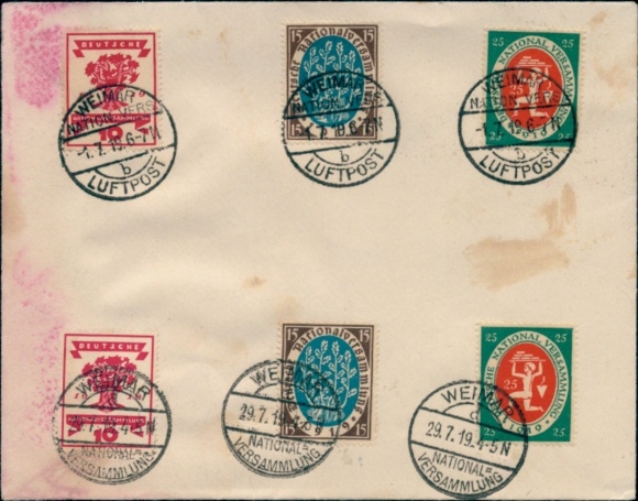 Envelope stamp Weimar National Assembly 29.7.1919, Weimar National Assembly Airmail