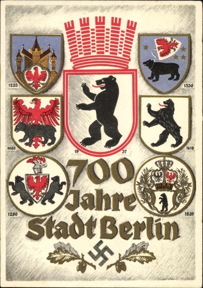 Wapenschild Ak Berlin, 700-jarig jubileum, stadswapen sinds 1253 tot 1937, Berlijnse beer
